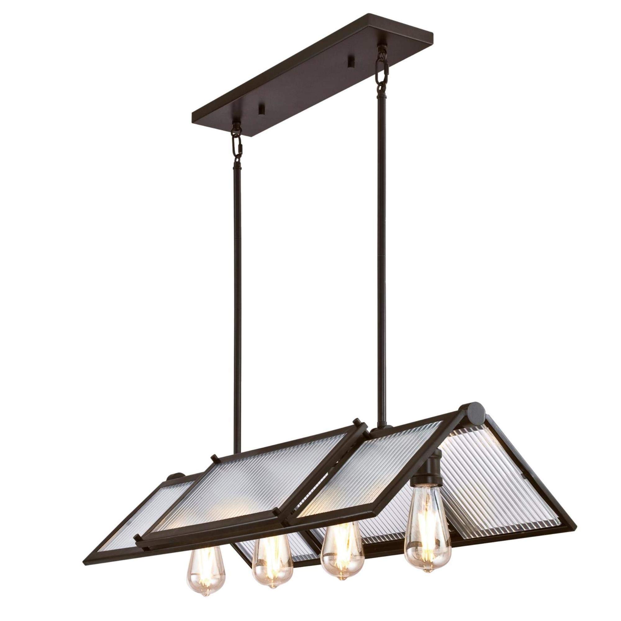 4 Light Chandelier Oil Rubbed Bronze Finish Clear Ribbed Glass