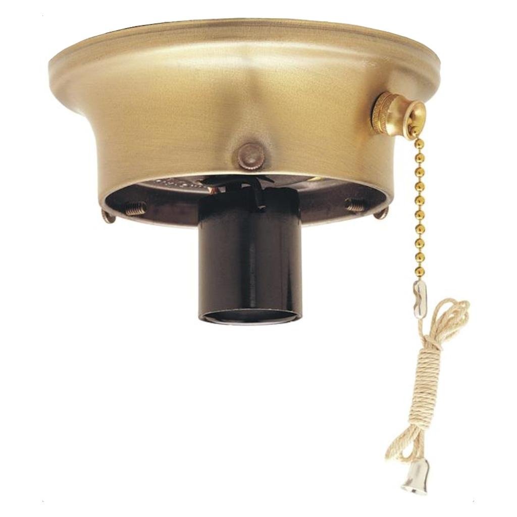 3-1/4" Antique Brass Finish Glass Shade Holder Kit with On/Off Pull Chain Switch