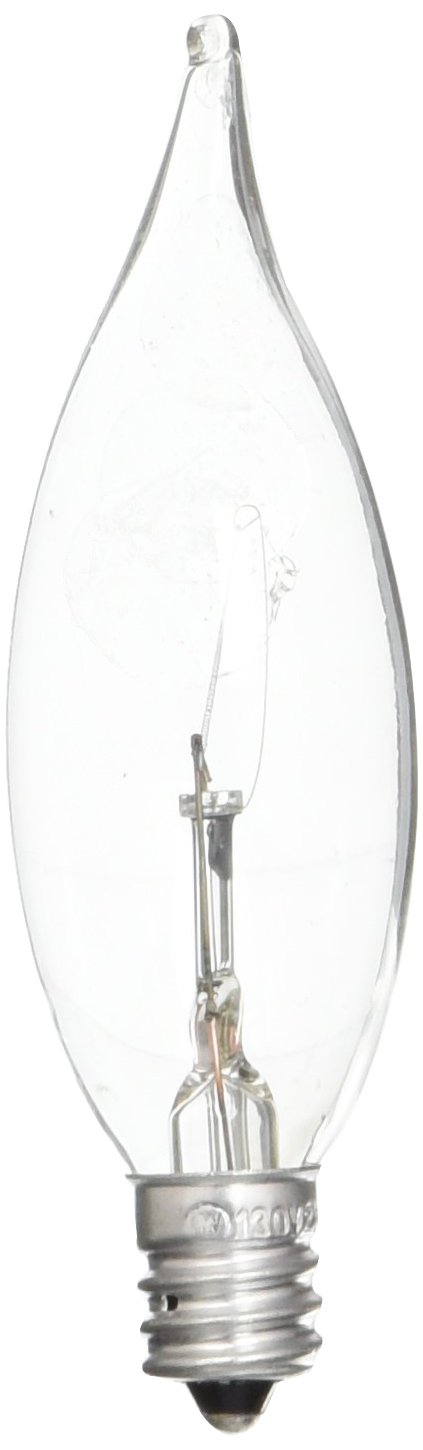 25W CA8 Flame Tip Incandescent Clear E12 (Candelabra) Base, 130 Volt, Box