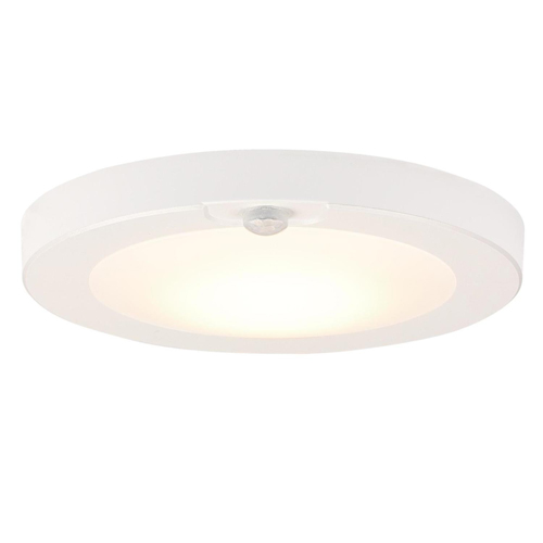 6 in. 7W LED Flush with Motion Sensor - White Finish White Frosted Shade, 3000K