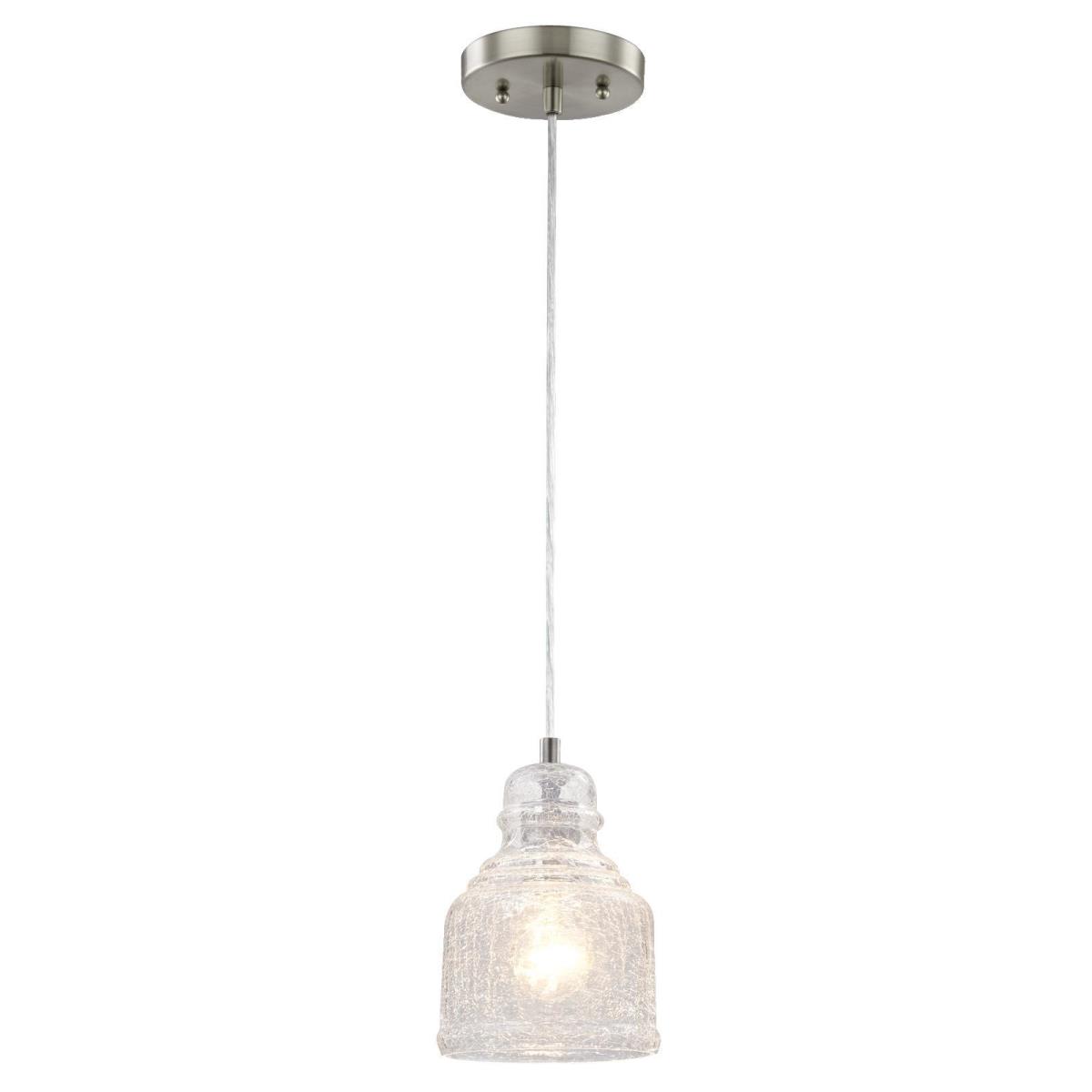 1 Light Mini Pendant Brushed Nickel Finish with Clear Crackle Glass