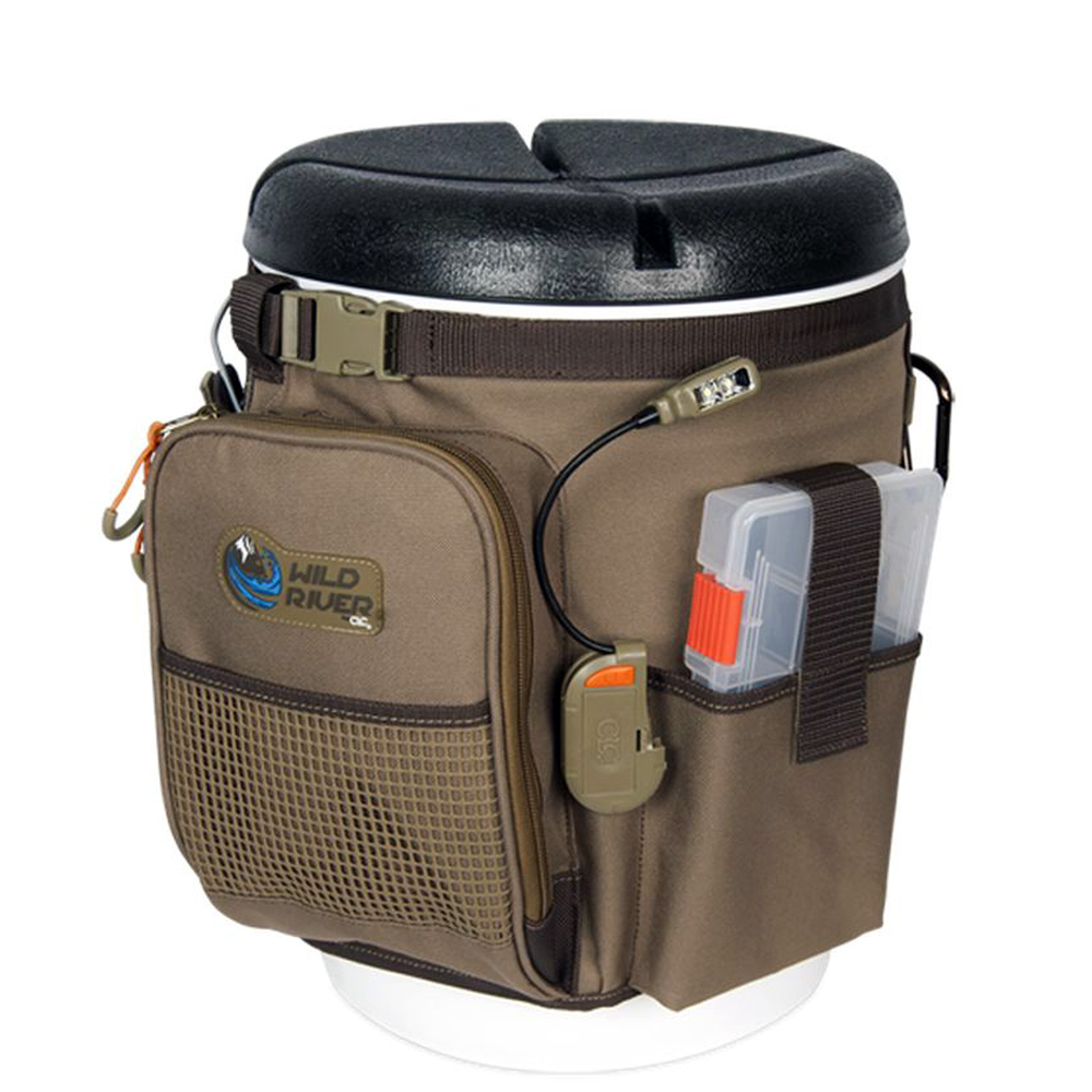 Wild River RIGGER 5 Gallon Bucket Organizer w/Lights, Plier Holder & Lanyard, 2 PT3500 Trays & Bucket w/Seat