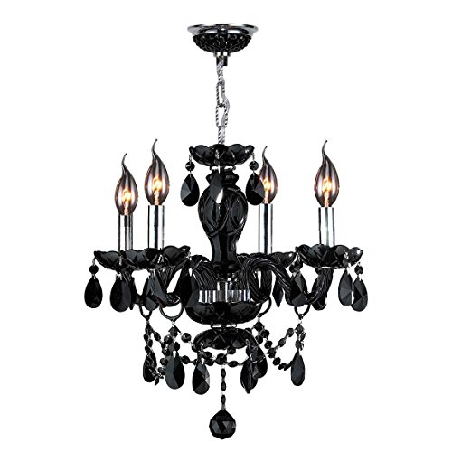 Provence Collection 4 Light Chrome Finish and Black Crystal Chandelier 17" D x 18" H Medium