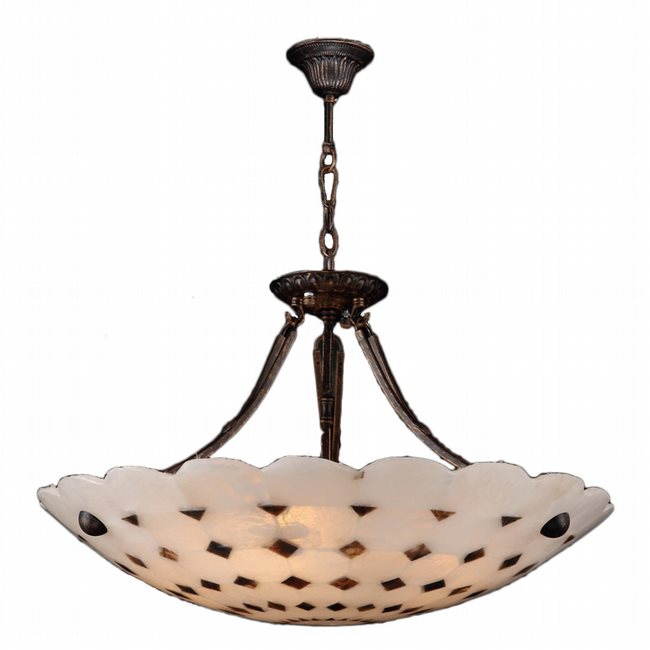 Pompeii Collection 5 Light Flemish Brass Finish and Natural Quartz Bowl Pendant 24" D x 18" H Large