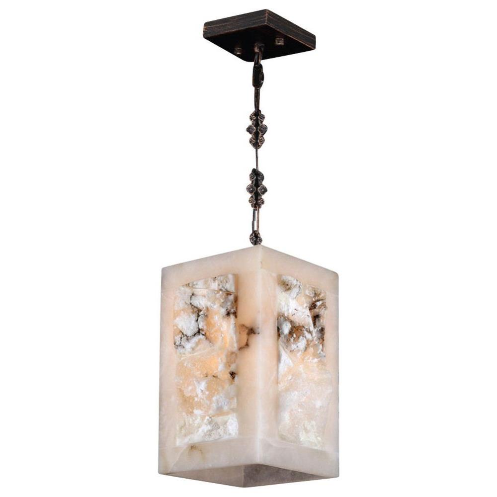 Pompeii Collection 1 Light Flemish Brass Finish and Natural Quartz Square Pendant 6" L x 6" W x 12" H Mini