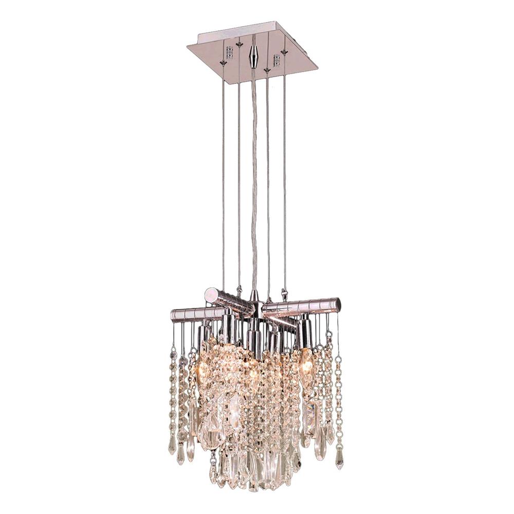 Nadia Collection 5 Light Chrome Finish and Golden Teak Crystal Mini Pendant 12" D x 12" H Small