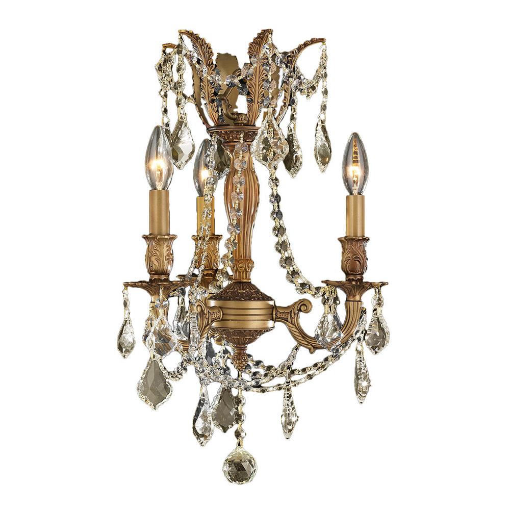 Windsor Collection 3 Light French Gold Finish and Golden Teak Crystal Mini Chandelier 13