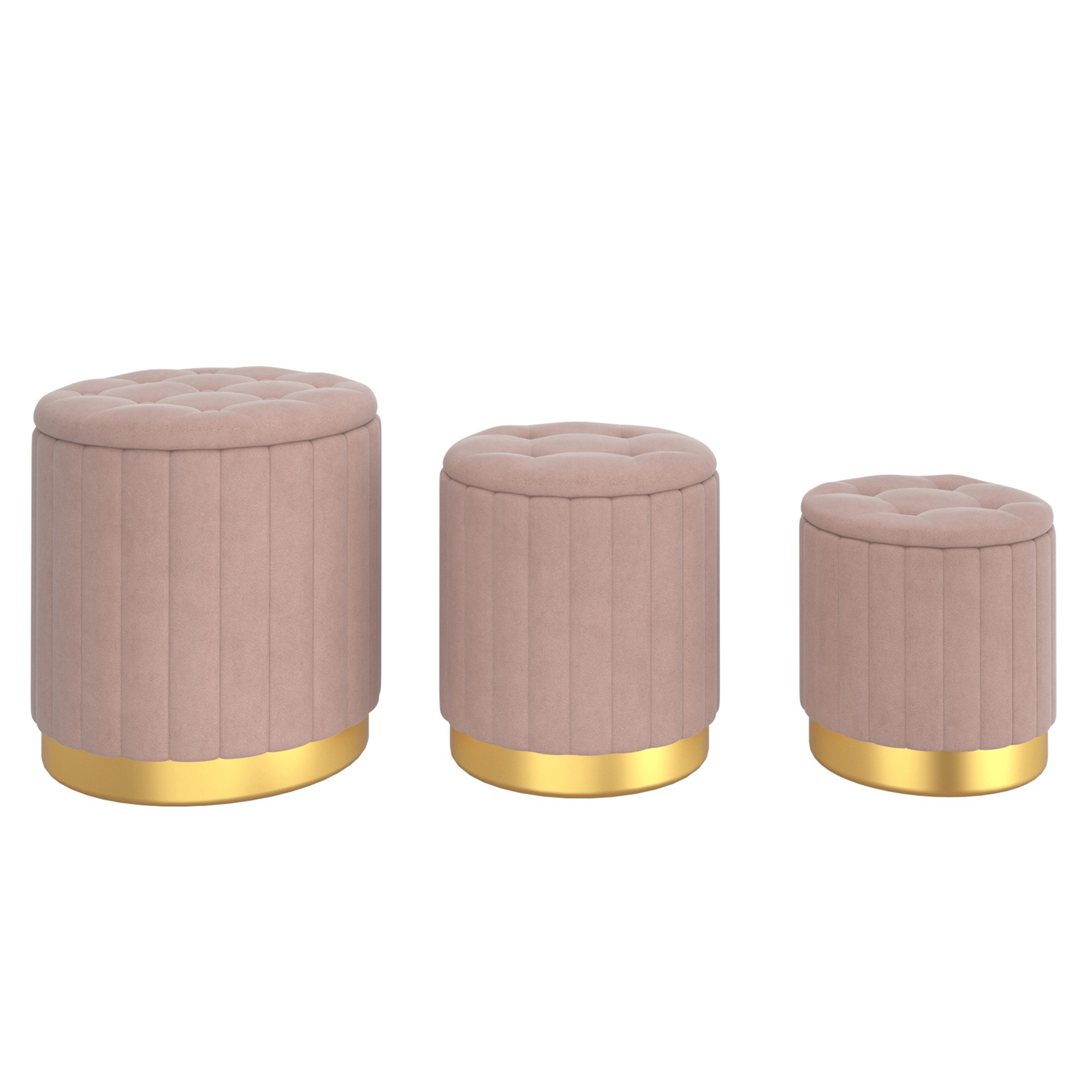 Tobi 3Pc Storage Ottoman Set Blush/Gold