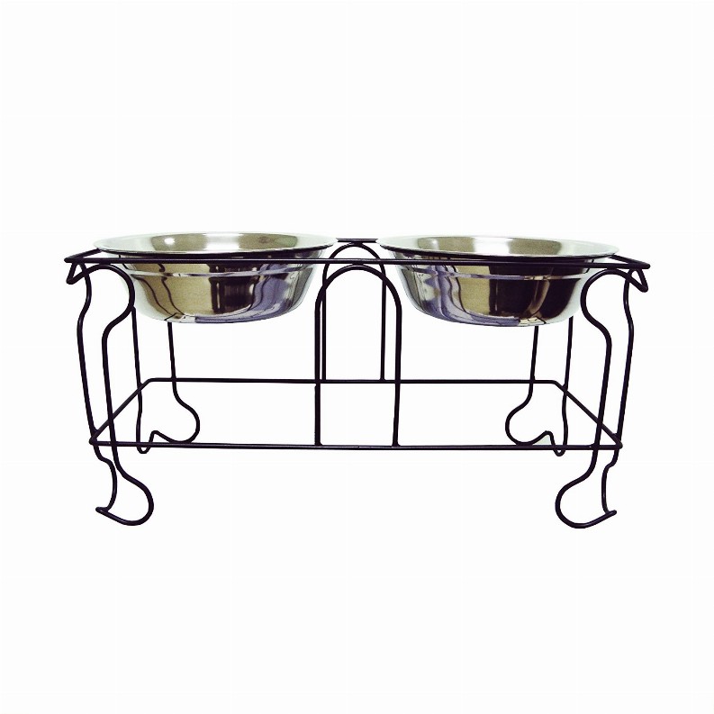 YML Wrought Iron Stand with Double Stainless Steel Feeder Bowls