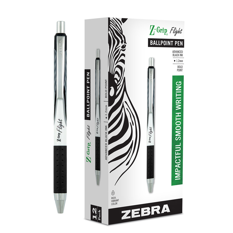 Z-Grip Flight Retractable Ballpoint Pens, Black, Dozen