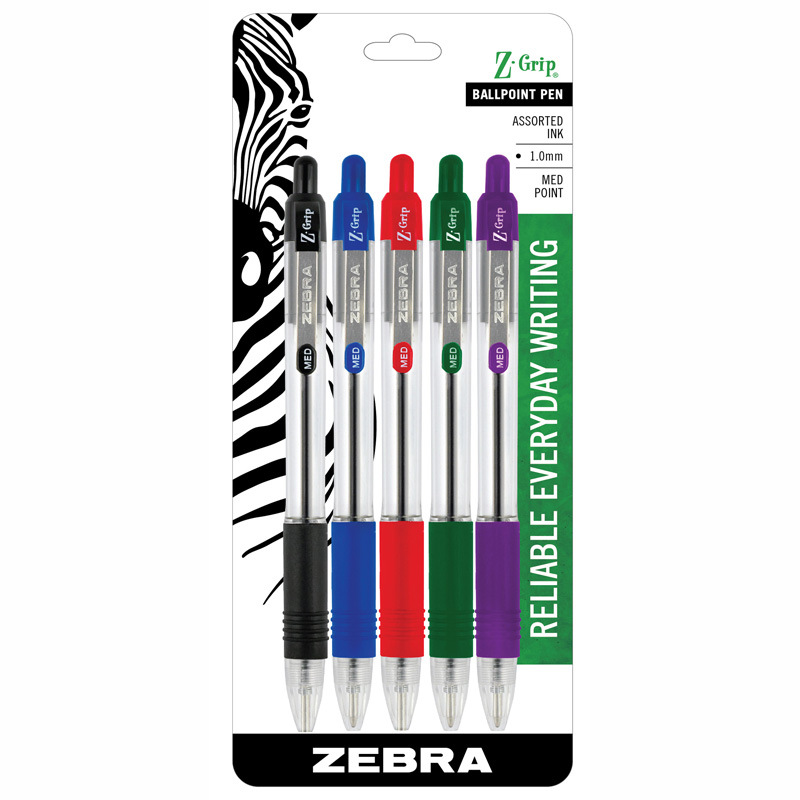 Z-Grip Ballpoint Retractable Pen, 1.0mm, Assorted, 5-Pack