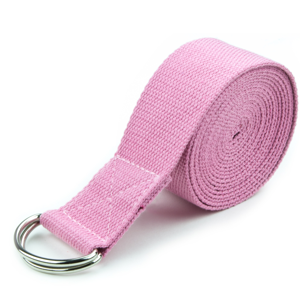 Pink 10' Extra-Long Cotton Yoga Strap with Metal D-Ring