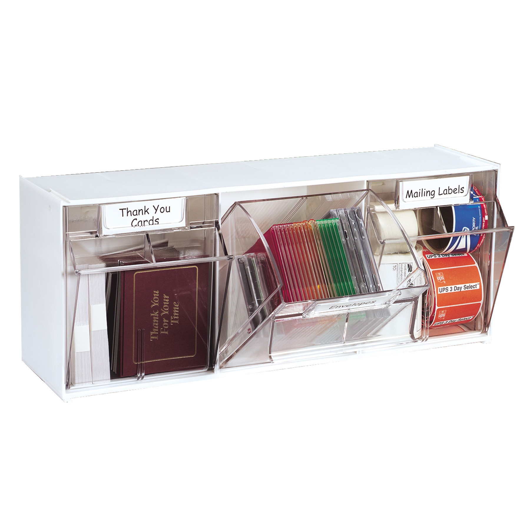 Deflecto Tilt Bin Interlocking Multi-Bin Storage Organizer - 3 Compartment(s) - 9.5" Height x 23.6" Width x 7.8" Depth - Desktop