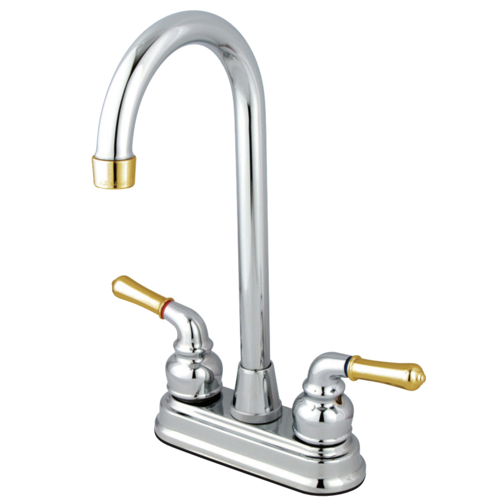 Kingston Brass KB494 Magellan Two-Handle 4" Centerset Bar Faucet, Polished Chrome/Polished Brass