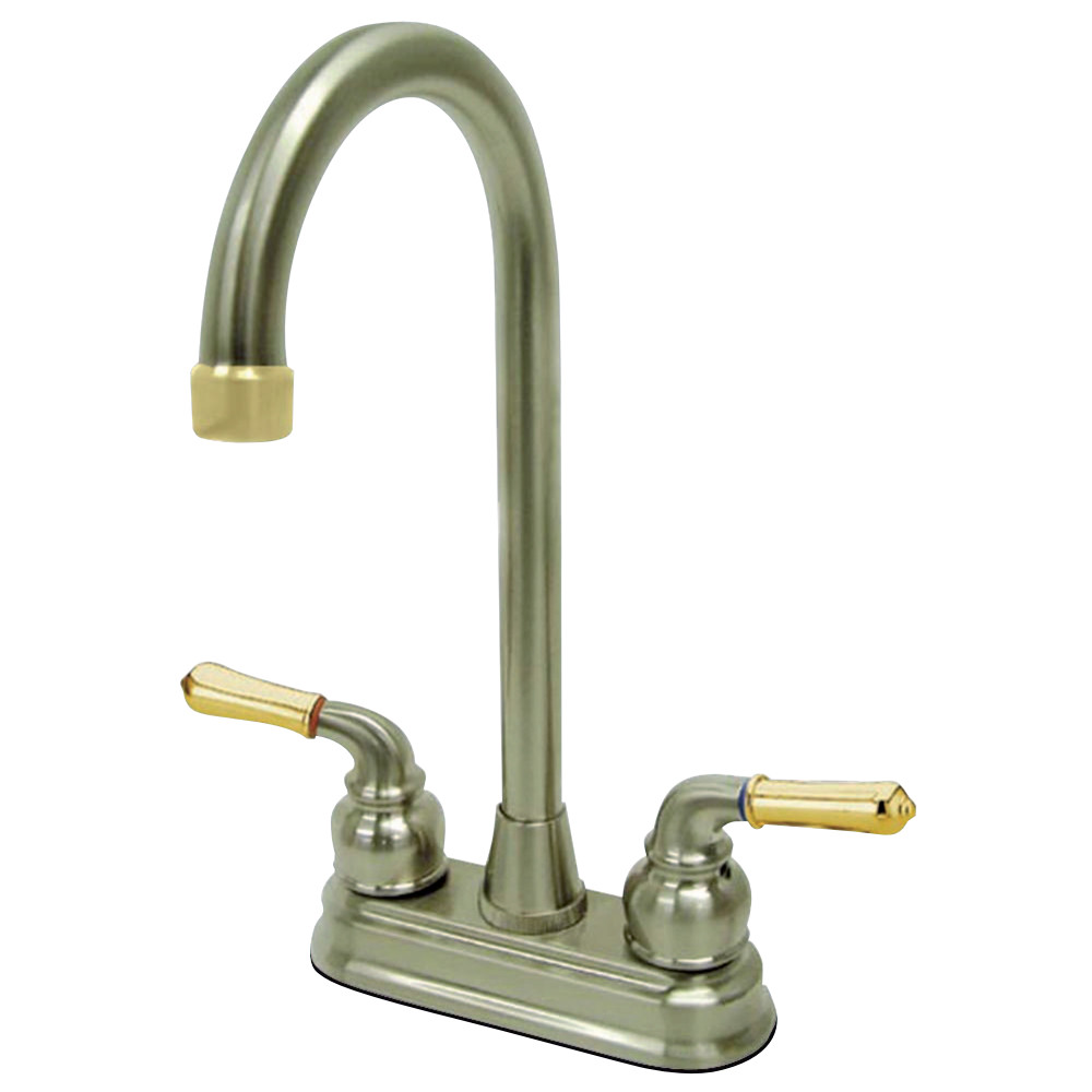 Kingston Brass KB499 Magellan Two-Handle 4" Centerset Bar Faucet, Brushed Nickel/Polished Brass