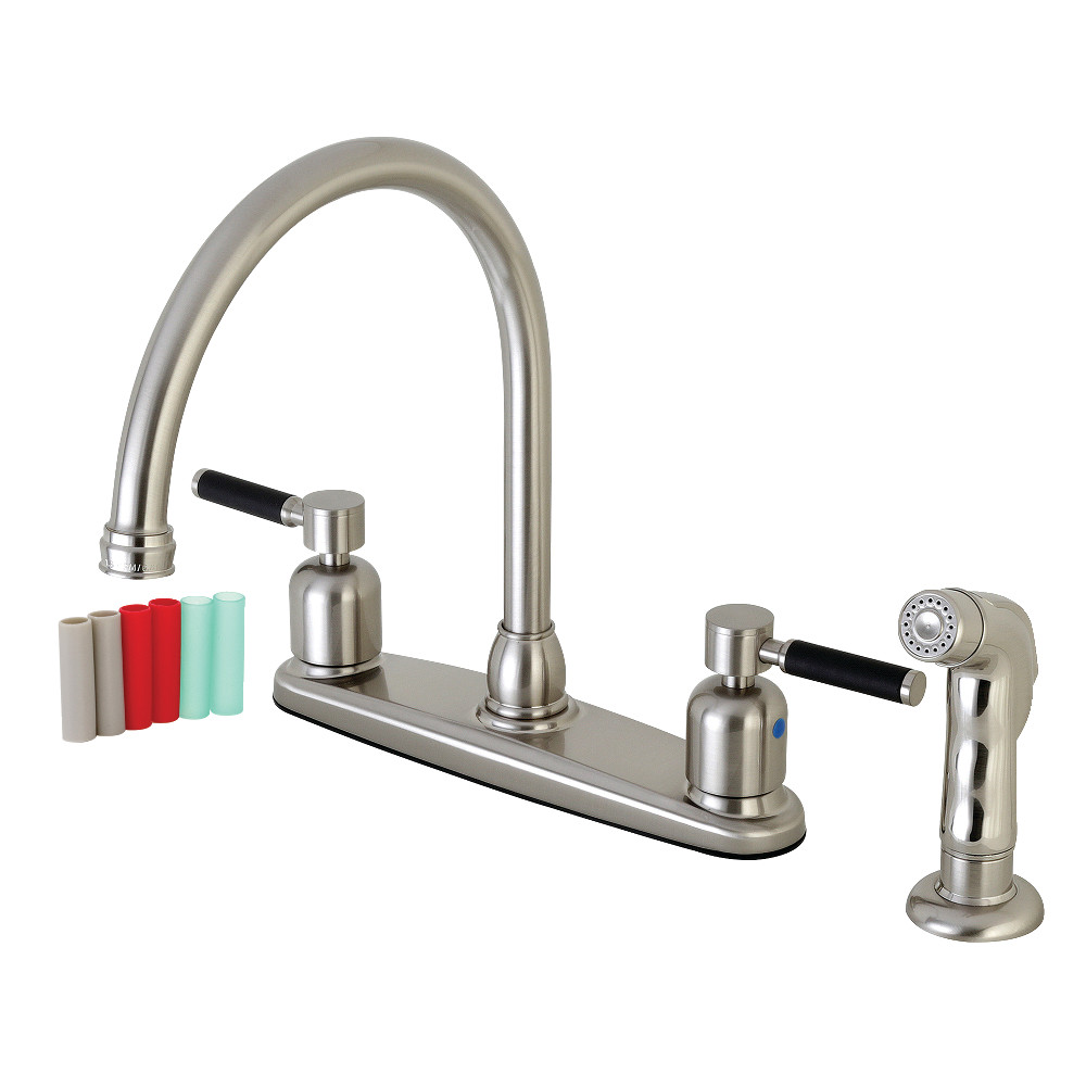 Kingston Brass FB798DKLSP Kaiser 8-Inch Centerset Kitchen Faucet with Sprayer, Brushed Nickel