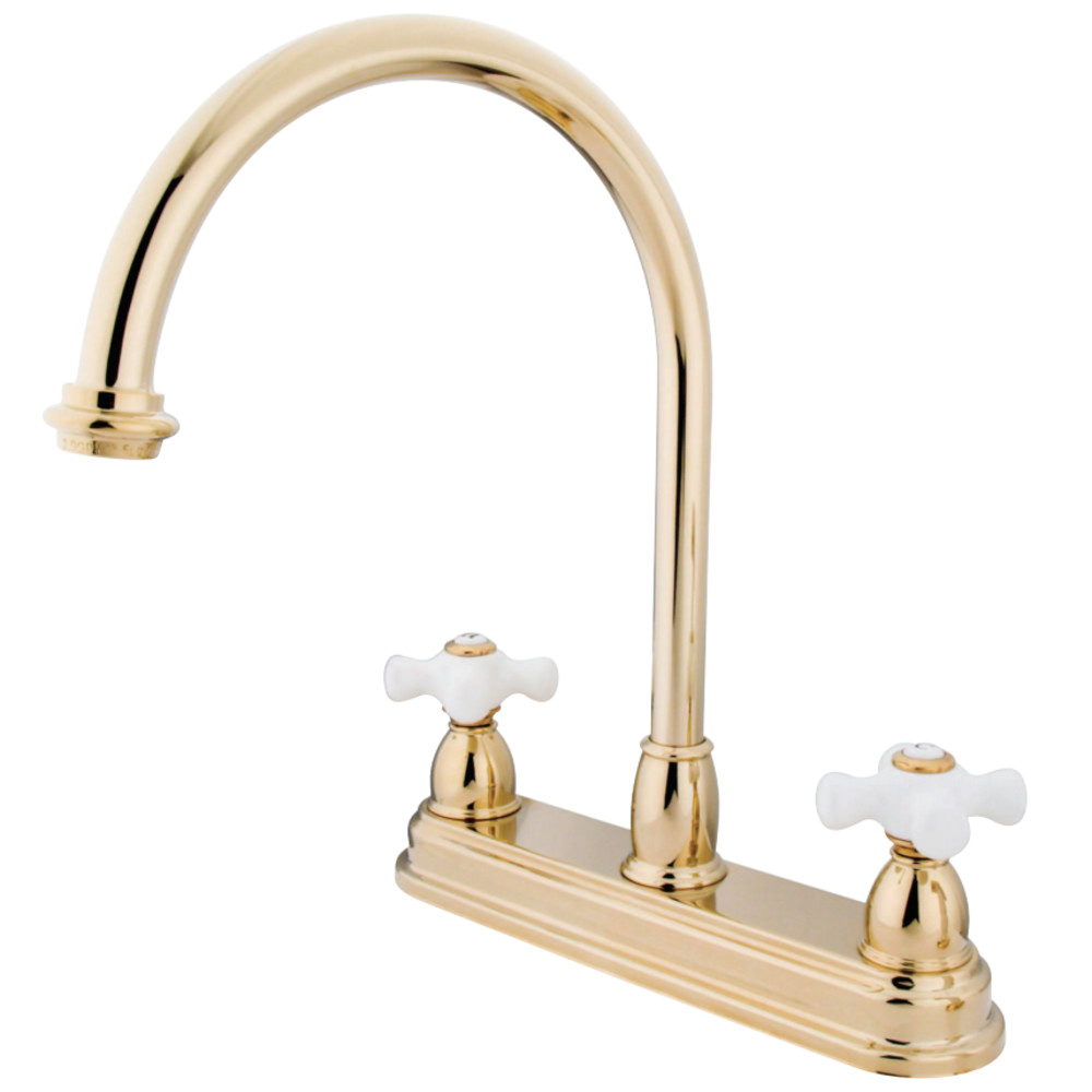 Kingston Brass KB3742PX Restoration Centerset Kitchen Faucet, Polished Brass