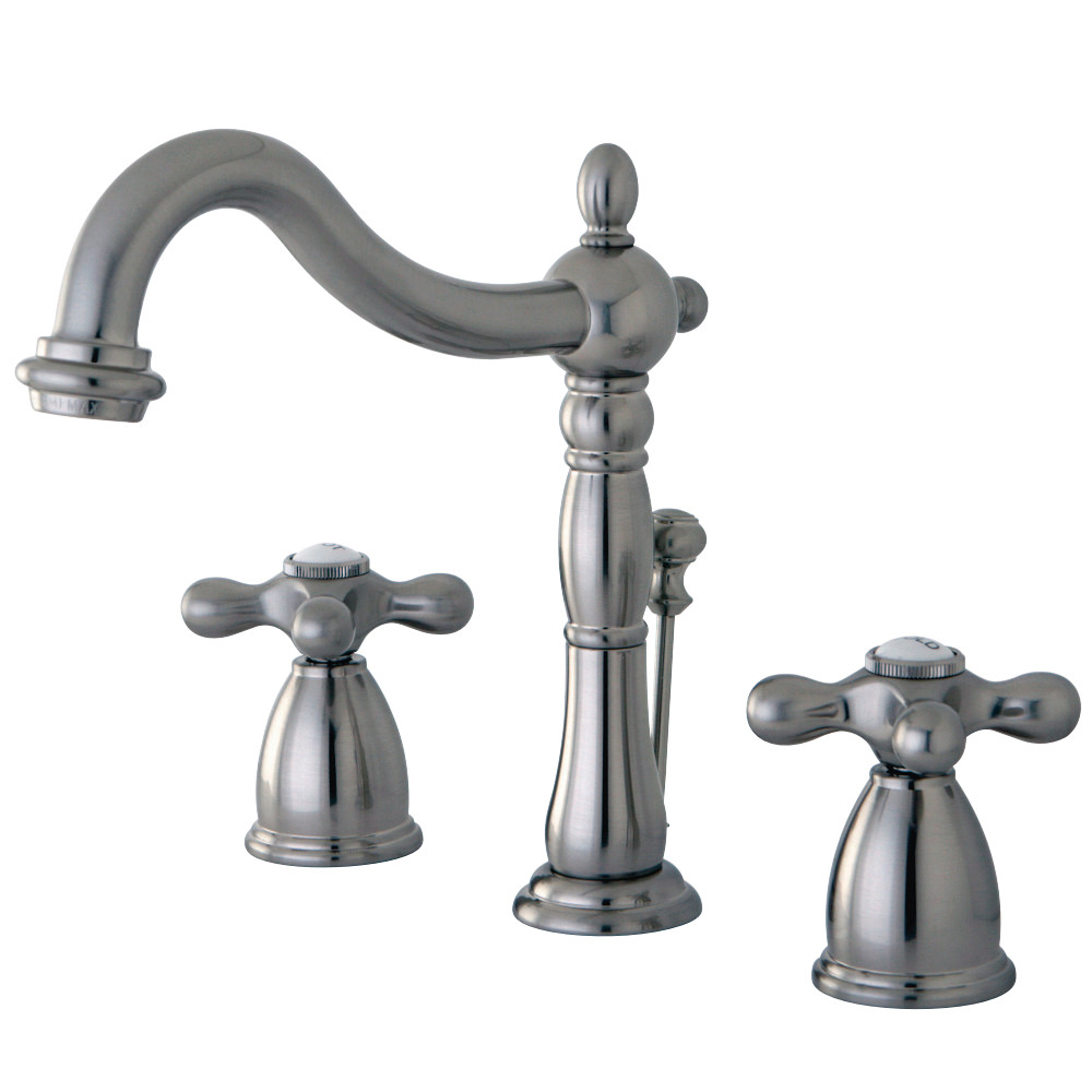 Kingston Brass KB1978AX Heritage Widespread Bathroom Faucet with Plastic Pop-Up, Brushed Nickel