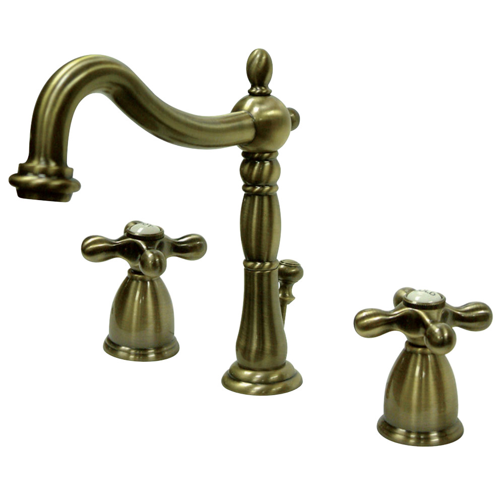 Kingston Brass KB1973AX Heritage Widespread Bathroom Faucet with Brass Pop-Up, Antique Brass