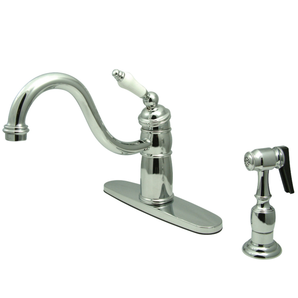 Kingston Brass KB1571PLBS Victorian Mono Block Kitchen Faucet with Brass Sprayer, Polished Chrome