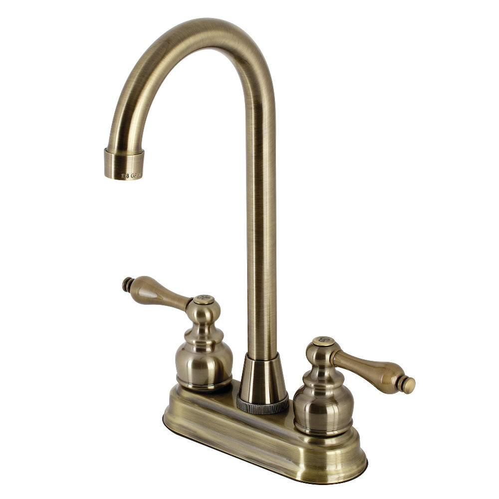 Kingston Brass KB493AL Victorian 4" Centerset High Arch Bar Faucet, Antique Brass