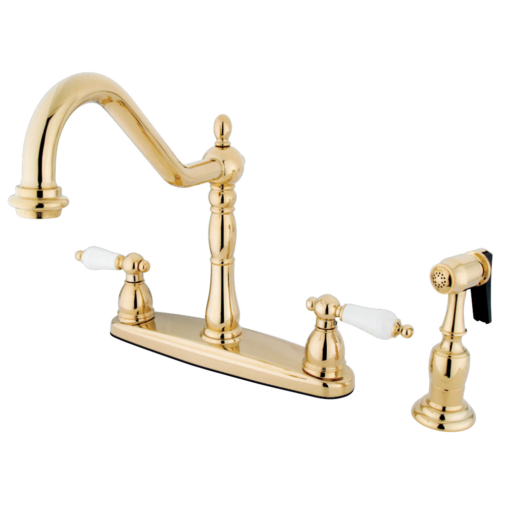 Kingston Brass KB1752PLBS Heritage Centerset Kitchen Faucet, Polished Brass