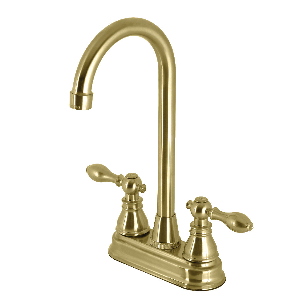 Kingston Brass KB497ACLSB American Classic Two-Handle High-Arc Bar Faucet, Brushed Brass