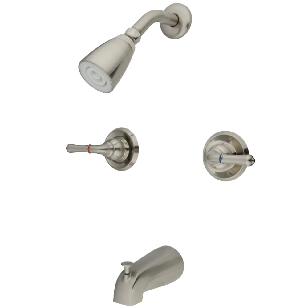 Kingston Brass KB248 Magellan Two Lever Handle Operation Tub & Shower Faucet, Brushed Nickel