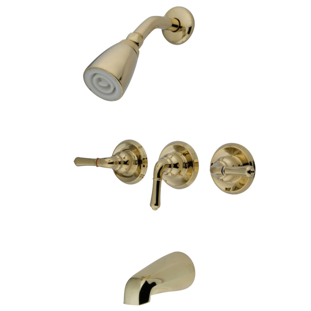 Kingston Brass KB232 Magellan Tub and Shower Faucet with 3 Handles, Polished Brass