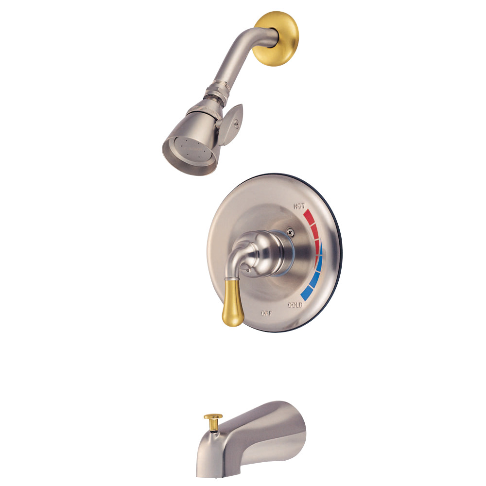 Kingston Brass KB639 Magellan Single Handle Tub and Shower Faucet, Brushed Nickel/Polished Brass