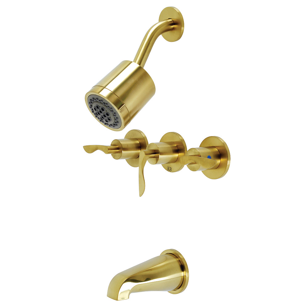 Kingston Brass KBX8137SVL Serena Three-Handle Tub and Shower Faucet, Brushed Brass