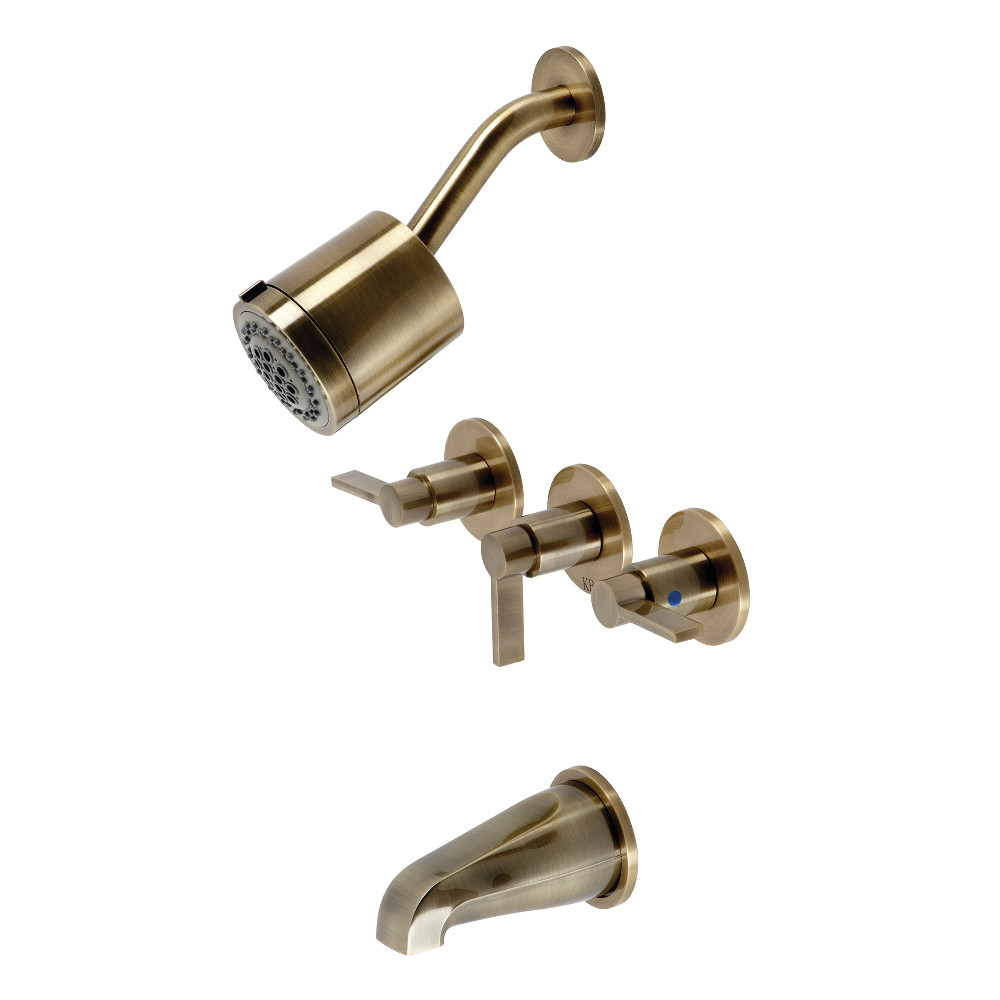 Kingston Brass KBX8133NDL NuvoFusion Three-Handle Tub and Shower Faucet, Antique Brass