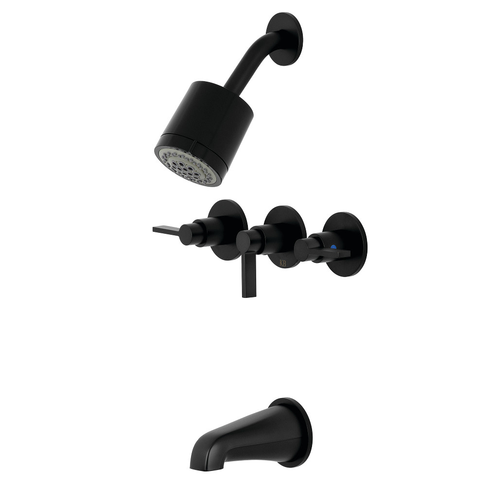 Kingston Brass KBX8130NDL NuvoFusion Three-Handle Tub and Shower Faucet, Matte Black