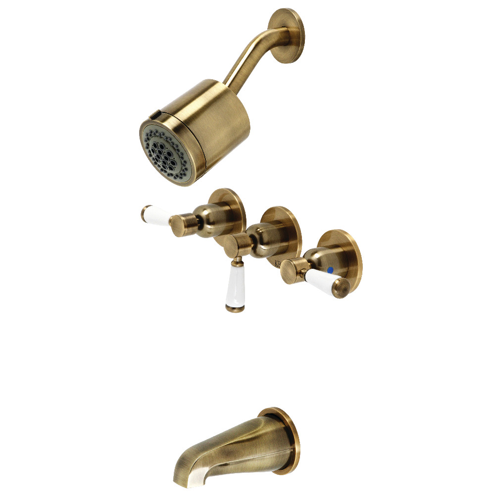 Kingston Brass KBX8133DPL Paris Three-Handle Tub and Shower Faucet, Antique Brass