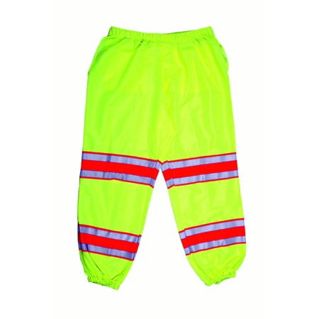 High Visibility Polyester ANSI Class E Pant with 4" Silver/Orange/Silver Reflective Tapes, Lime