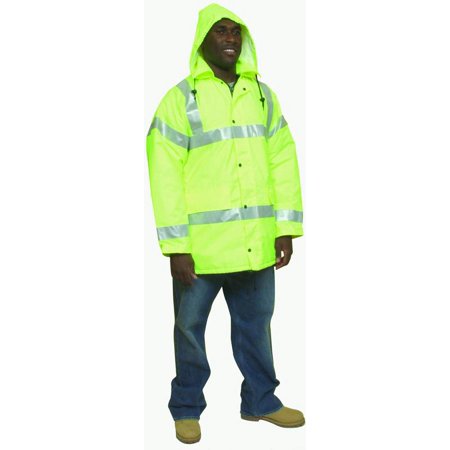 High Visibility Polyester ANSI Class 3 Winter Parka Safety Coat with Heavy Insulation and 2" Silver Reflective Stripes, 2X-Large