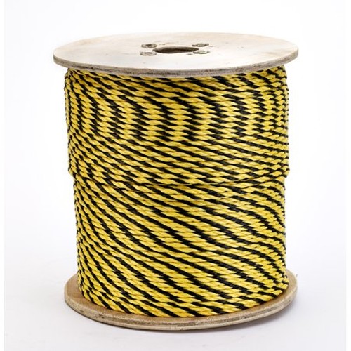 3-Strand Twisted Polypropylene Safety Rope, 1490 lbs Tensile Strength, 1200 ft. Length x 1/4 in. Width, Yellow/Black