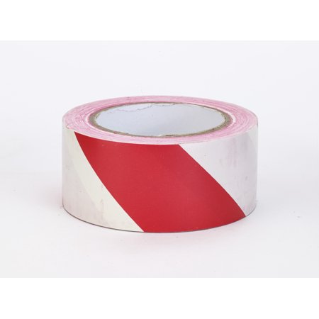 PVC Vinyl Hazard Stripe Tape, 7 mil, 2" x 18 yd., White/Red Stripe 