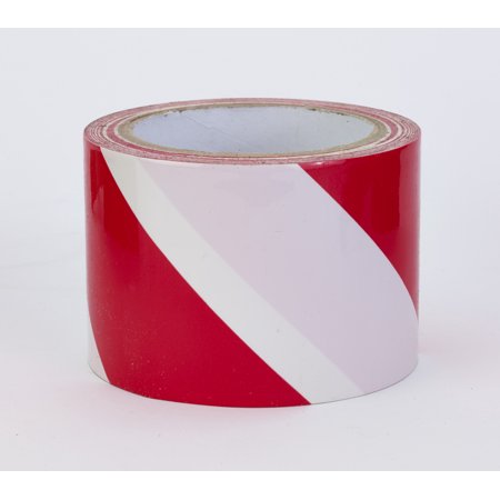 PVC Vinyl Hazard Stripe Tape, 7 mil, 3" x 18 yd., White/Red Stripe 