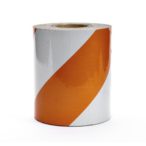 High Intensity Reflective Barricade Adhesive Tape, 50 yds Length x 8" Width, Orange/White