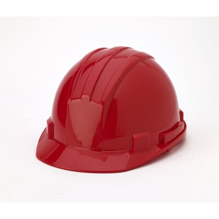Polyethylene 4-Point Ratchet Suspension Hard Hat, Red