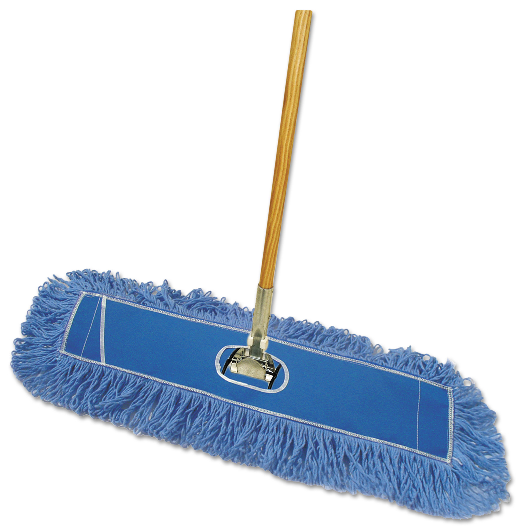 Looped-End Dust Mop Kit, 36 x 5, 60&quot; Metal/Wood Handle, Blue/Natural