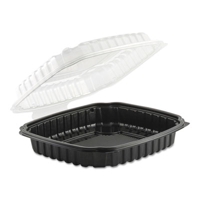 Culinary Basics Microwavable Container, 36 oz, Clear/Black, 100/Carton