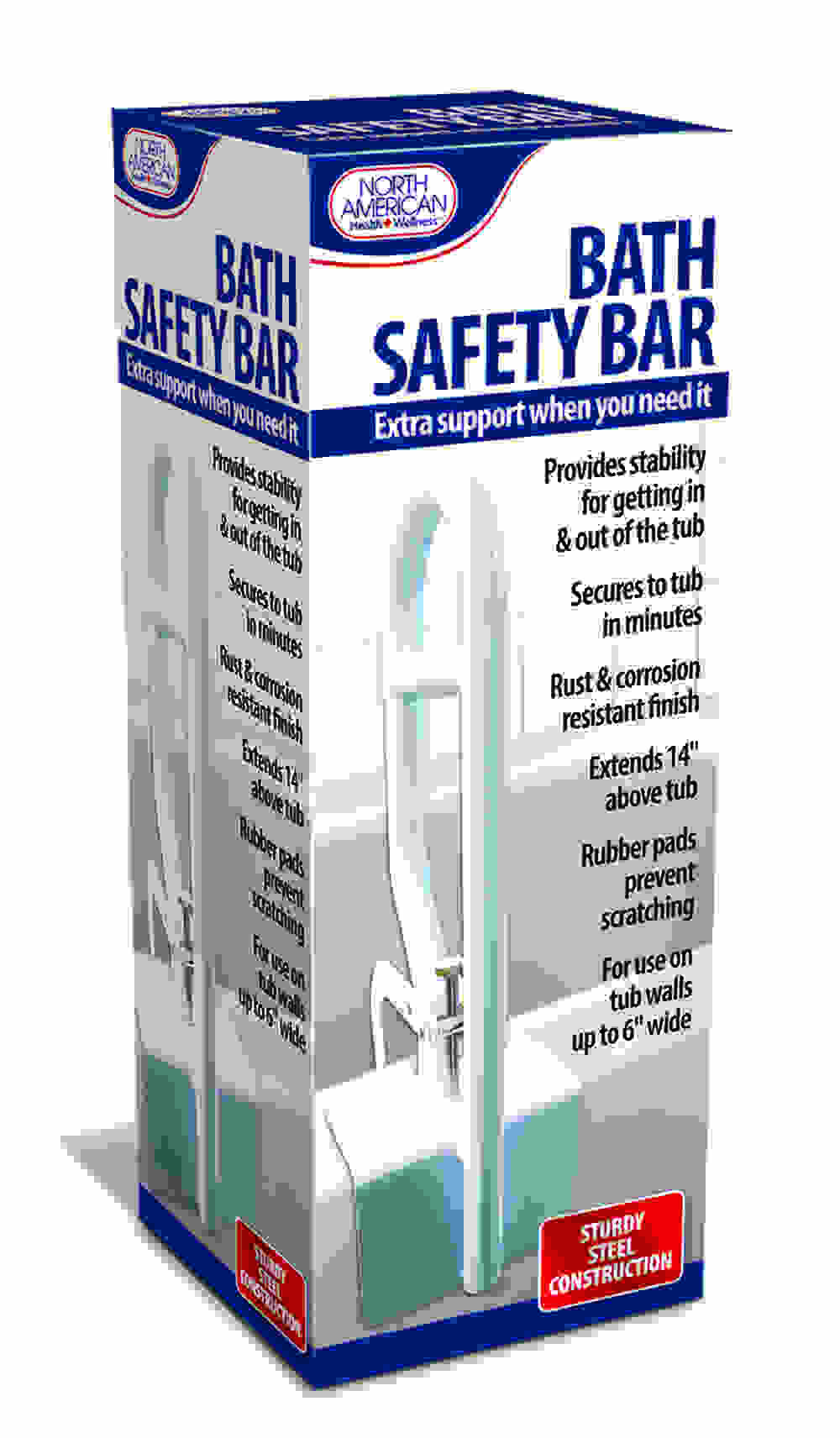 AMERICAN JB2993/4 BATH SAFETY BAR MOUNTS PERPENDICULAR TO TUB