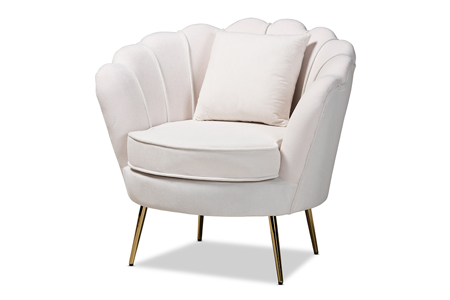 Baxton Studio Garson Glam and Luxe Beige Velvet Fabric Upholstered and Gold Metal Finished Accent Chair
